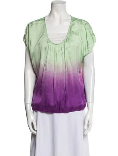 Pre-owned Raquel Allegra Tie-dye Print Scoop Neck Blouse In Green