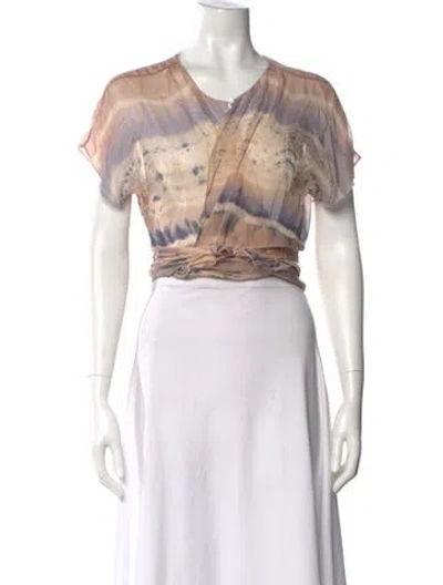 Pre-owned Raquel Allegra Tie-dye Print Scoop Neck Crop Top In Blue
