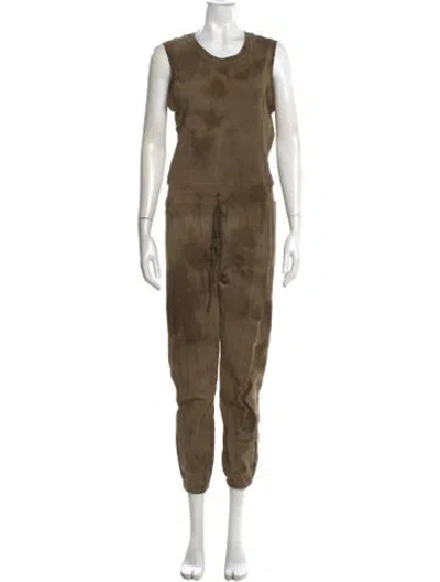 Pre-owned Raquel Allegra Tie-dye Print Scoop Neck Jumpsuit In Brown