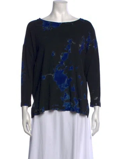 Pre-owned Raquel Allegra Tie-dye Print Scoop Neck Top In Black