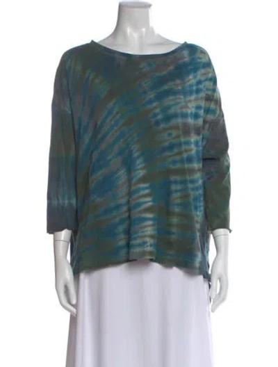 Pre-owned Raquel Allegra Tie-dye Print Scoop Neck Top In Blue