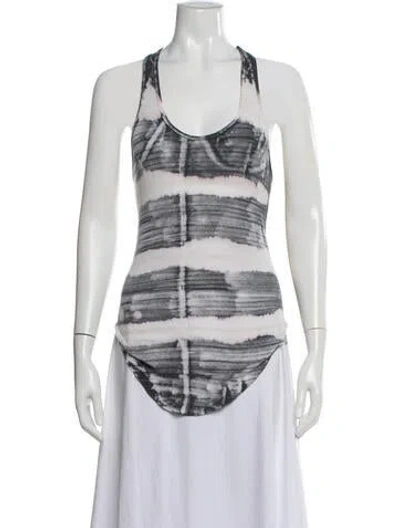 Pre-owned Raquel Allegra Tie-dye Print Scoop Neck Top In White