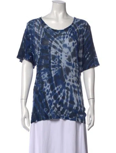 Pre-owned Raquel Allegra Tie-dye Print Scoop Neck T-shirt In Blue