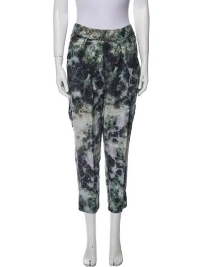 Pre-owned Raquel Allegra Tie-dye Print Skinny Leg Pants In Green