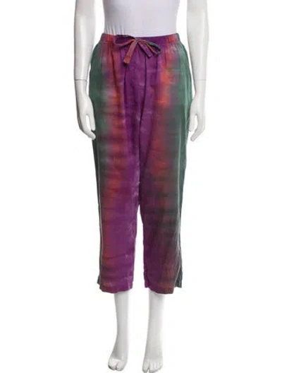 Pre-owned Raquel Allegra Tie-dye Print Straight Leg Pants In Green