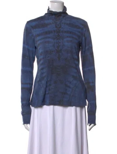 Pre-owned Raquel Allegra Tie-dye Print Turtleneck Top In Black/blue