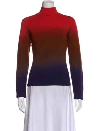 Pre-owned Raquel Allegra Tie-dye Print Turtleneck Top In Red