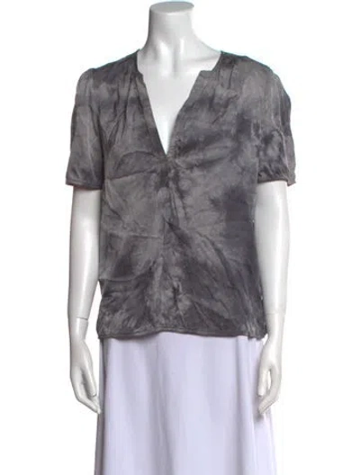 Pre-owned Raquel Allegra Tie-dye Print V-neck Blouse In Black