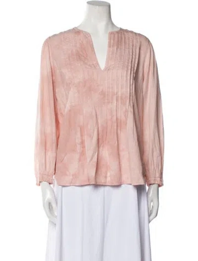 Pre-owned Raquel Allegra Tie-dye Print V-neck Blouse In Pink