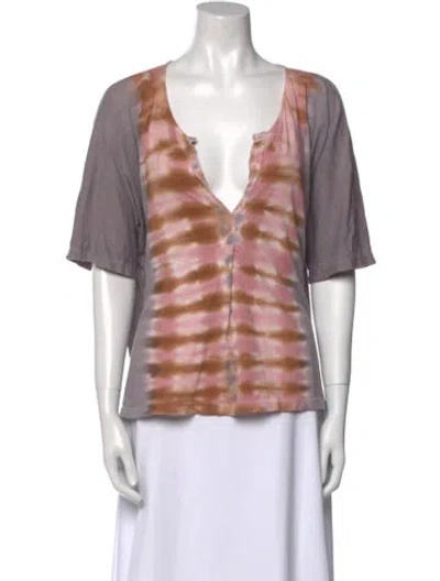 Pre-owned Raquel Allegra Tie-dye Print V-neck Blouse In Purple