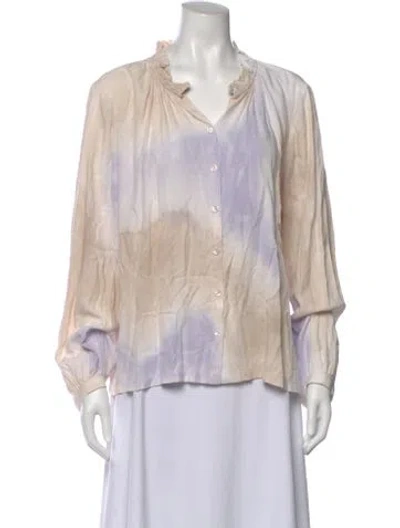 Pre-owned Raquel Allegra Tie-dye Print V-neck Blouse W/ Tags In Multi