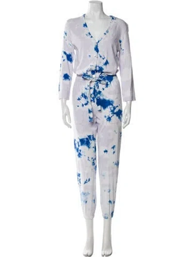 Pre-owned Raquel Allegra Tie-dye Print V-neck Jumpsuit In White