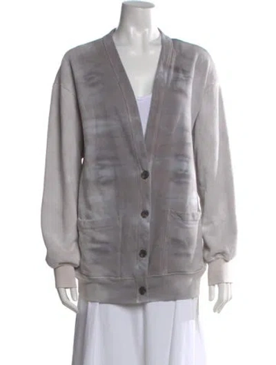 Pre-owned Raquel Allegra Tie-dye Print V-neck Sweater In Gray