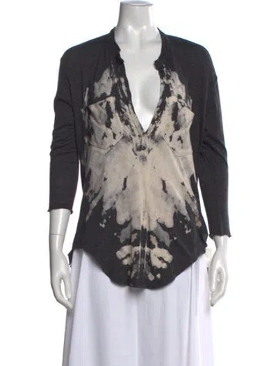 Pre-owned Raquel Allegra Tie-dye Print V-neck Sweater In Gray
