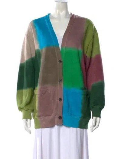Pre-owned Raquel Allegra Tie-dye Print V-neck Sweater In Green