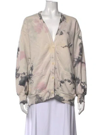 Pre-owned Raquel Allegra Tie-dye Print V-neck Sweater In Neutrals