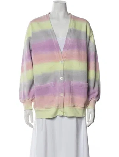 Pre-owned Raquel Allegra Tie-dye Print V-neck Sweater In Pink