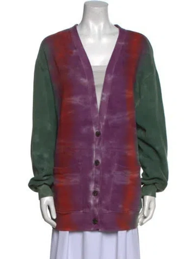 Pre-owned Raquel Allegra Tie-dye Print V-neck Sweater In Purple