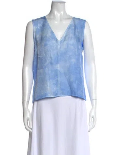 Pre-owned Raquel Allegra Tie-dye Print V-neck Top In Blue