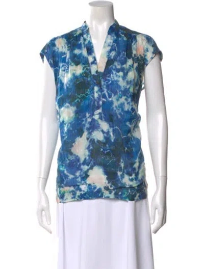 Pre-owned Raquel Allegra Tie-dye Print V-neck Top In Purple