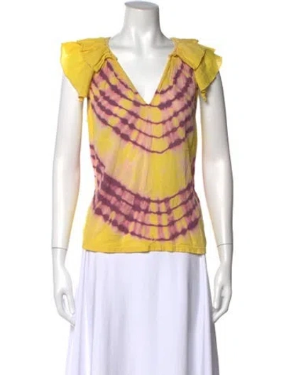 Pre-owned Raquel Allegra Tie-dye Print V-neck Top In Yellow