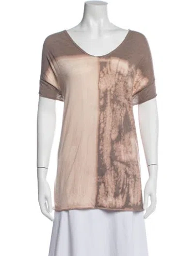 Pre-owned Raquel Allegra Tie-dye Print V-neck T-shirt In Brown