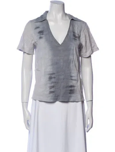 Pre-owned Raquel Allegra Tie-dye Print V-neck T-shirt In White