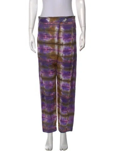 Pre-owned Raquel Allegra Tie-dye Print Wide Leg Pants In Purple