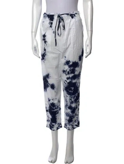 Pre-owned Raquel Allegra Tie-dye Print Wide Leg Pants In White