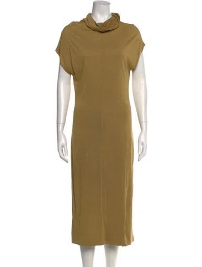 Pre-owned Raquel Allegra Turtleneck Midi Length Dress In Green