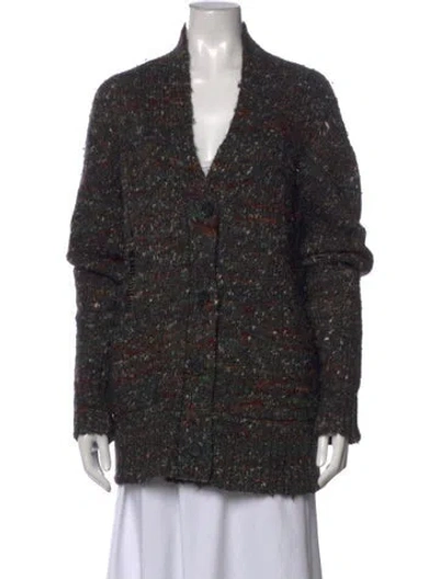 Pre-owned Raquel Allegra Tweed Pattern V-neck Sweater In Black