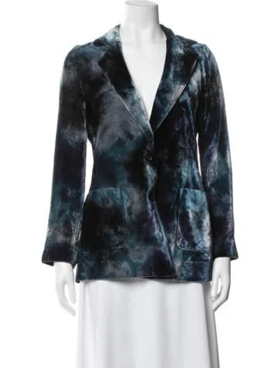Pre-owned Raquel Allegra Velvet Tie-dye Print Blazer In Blue