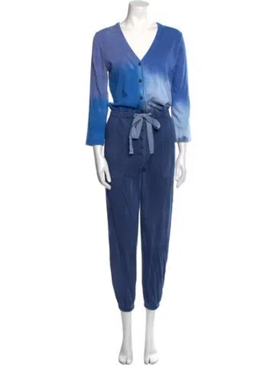 Pre-owned Raquel Allegra V-neck Jumpsuit In Blue