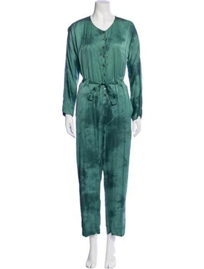 Pre-owned Raquel Allegra V-neck Jumpsuit In Green