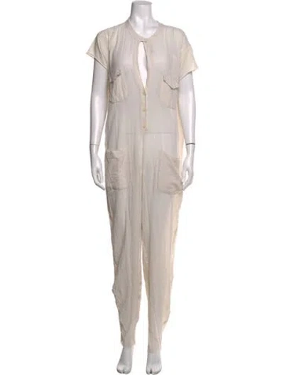 Pre-owned Raquel Allegra V-neck Jumpsuit In Neutrals