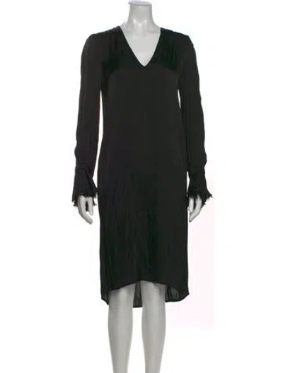 Pre-owned Raquel Allegra V-neck Knee-length Dress In Black