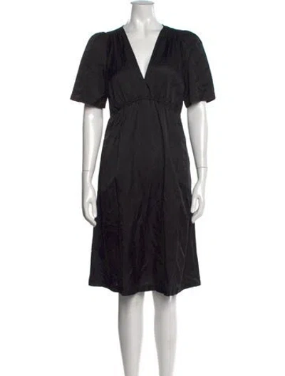 Pre-owned Raquel Allegra V-neck Knee-length Dress In Black