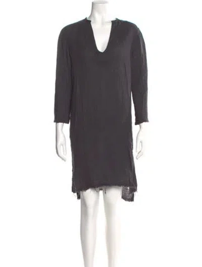 Pre-owned Raquel Allegra V-neck Knee-length Dress In Gray