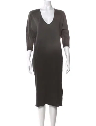 Pre-owned Raquel Allegra V-neck Knee-length Dress W/ Tags In Gray