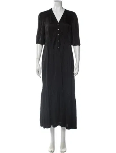 Pre-owned Raquel Allegra V-neck Long Dress In Black