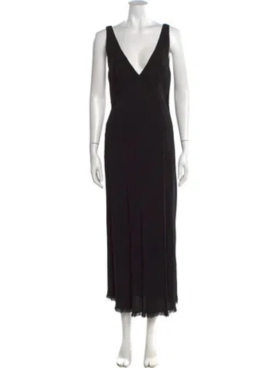 Pre-owned Raquel Allegra V-neck Long Dress In Black