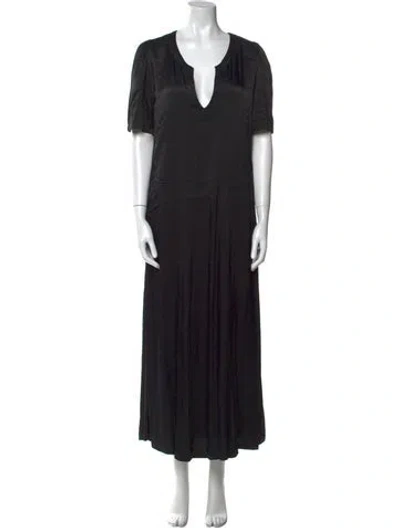 Pre-owned Raquel Allegra V-neck Long Dress In Black