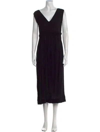 Pre-owned Raquel Allegra V-neck Long Dress In Black