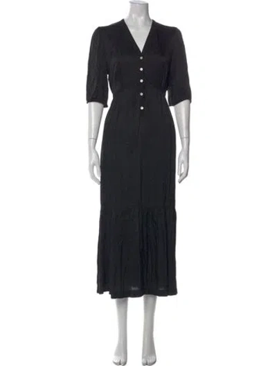 Pre-owned Raquel Allegra V-neck Long Dress In Black