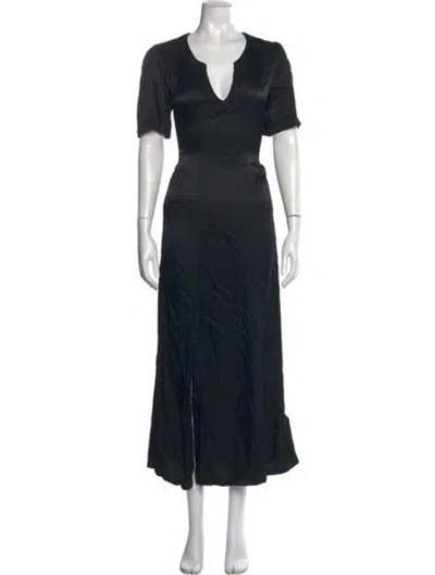 Pre-owned Raquel Allegra V-neck Long Dress In Black