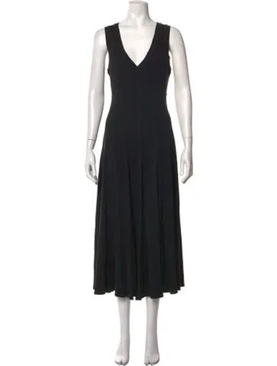 Pre-owned Raquel Allegra V-neck Long Dress In Black