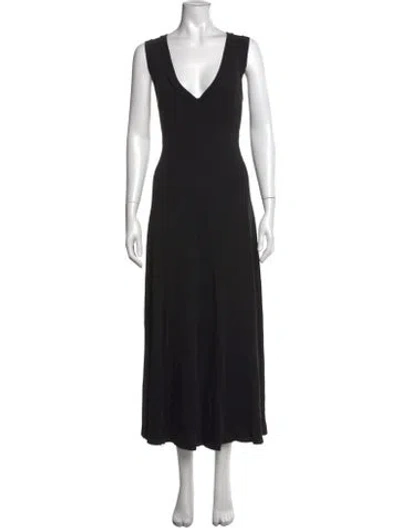 Pre-owned Raquel Allegra V-neck Long Dress In Black