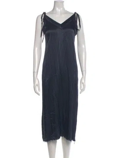 Pre-owned Raquel Allegra V-neck Long Dress In Blue