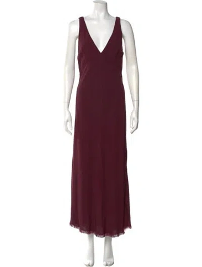 Pre-owned Raquel Allegra V-neck Long Dress In Burgundy