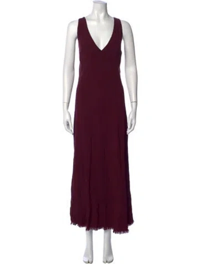 Pre-owned Raquel Allegra V-neck Long Dress In Burgundy